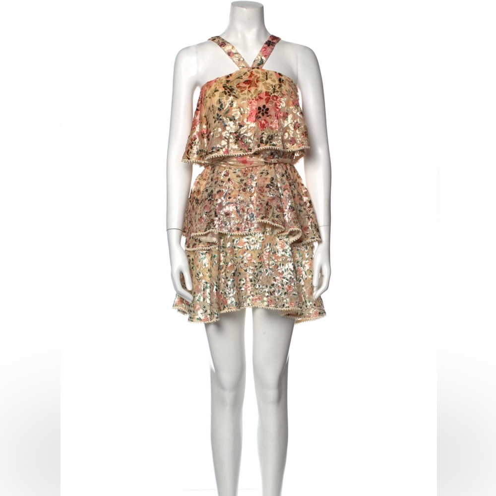 Hemant & Nandita Tiered Floral Motif Halter Dress with Belt, size M. Worn once!